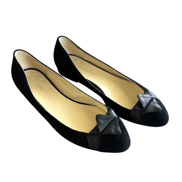 SARAH FLINT Gustavia Women's Size 39/US 8.5 Black Suede Leather Flats Italy - Picture 2 of 9